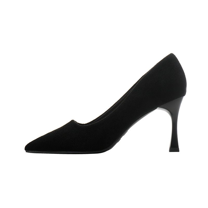 MTX Student Etiquette High Heels 2025 Spring New Mid-Heel Black Suede Professional Work Shoes For Women_voghion.com