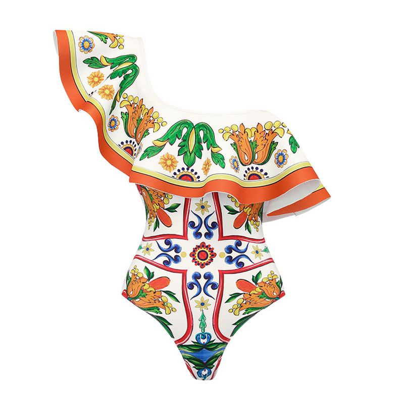 Strandvakantie-badpak voor dames met gegolfde emailleprint_voghion.com
