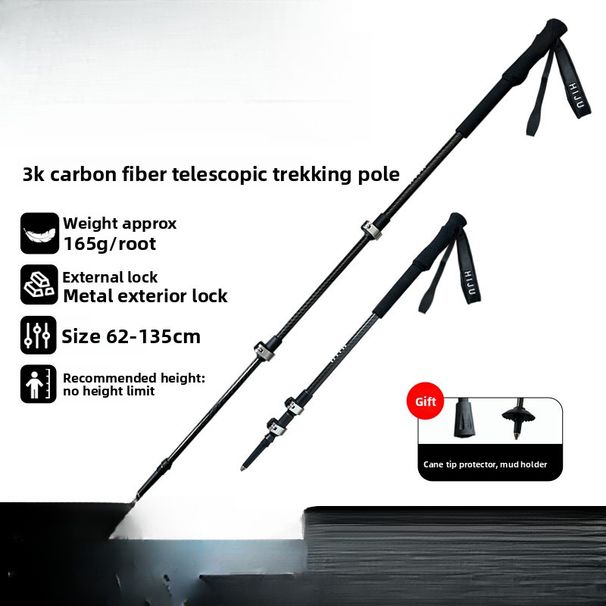 Bastone telescopico leggero da trekking HUJU in fibra di carbonio 3k con fibbia in metallo per esterni_voghion.com