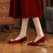 3333H-059 Thick Heel Suede Red High Heels With Rhinestone Bowknot For Banquet Wedding Comfortable Women's Shoes_voghion.com