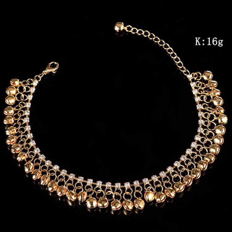 Cavigliera unisex fatta a mano con nappa, moda e personalità, campana da spiaggia, gioiello con strass, oro e argento._voghion.com