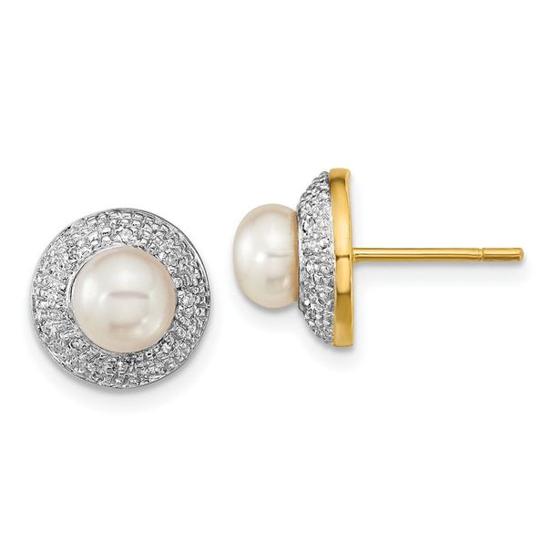 14k And Rhodium 5-6mm Button FWC Pearl .05ct Diamond Post Earrings_voghion.com