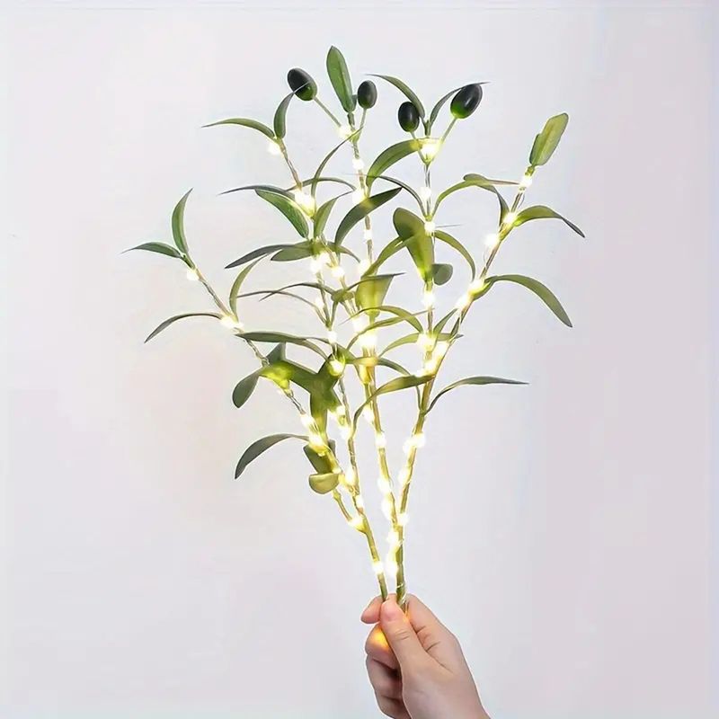 Olive Leaf Branch Lamp Led Simulation Flower Green Leaf Colored Lamp String Copper Wire Lamp Wrapped Green Fruit Ins Decorative Lamp_voghion.com