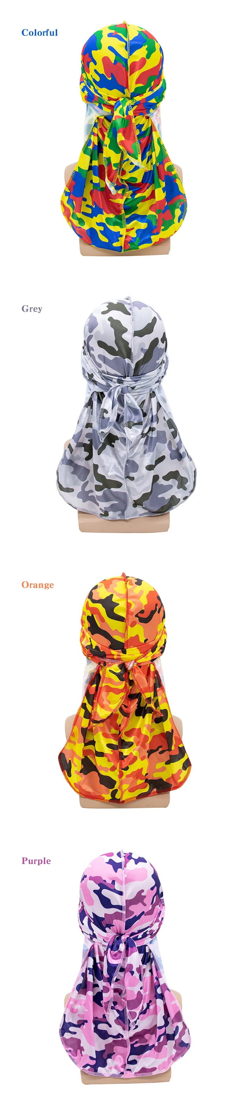 Factory Direct Sales Camouflage Print Long Tail Pirate Hat Cross Border High Quality Hair Care Bun Hat Durag_voghion.com