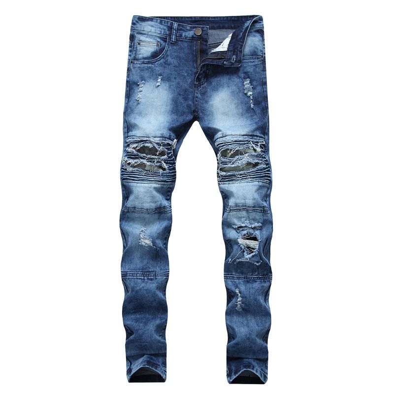 Men's Clothing Ripped Skinny Jeans Men's Slim Stretch European And American Motorcycle Jeans_voghion.com