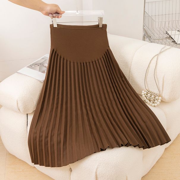 8358 # Autunno Inverno Moda Gonne premaman a pieghe Vita elastica Pancia Una linea di abiti casual per le donne incinte_voghion.com