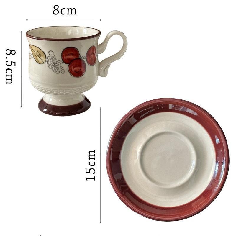 Vintage Style Ceramic Coffee And Saucer Set, Light Luxury High-end Afternoon Flower Tea Cup, Mug, Latte Art Cup_voghion.com
