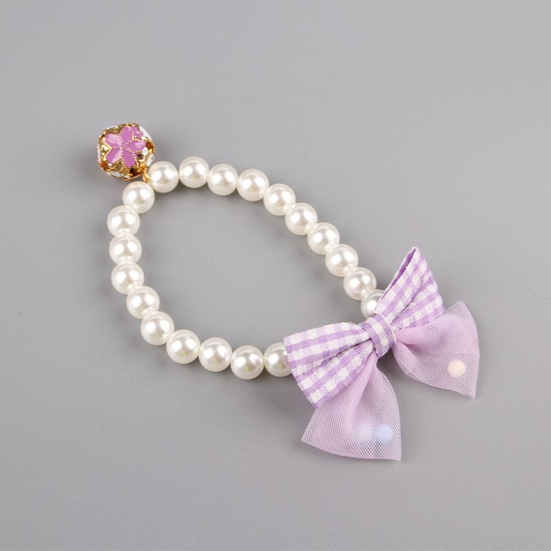 Pet Pearl Necklace Bow Elastic Collar Cat Jewelry Teddy Small And Medium Dog Neckband_voghion.com
