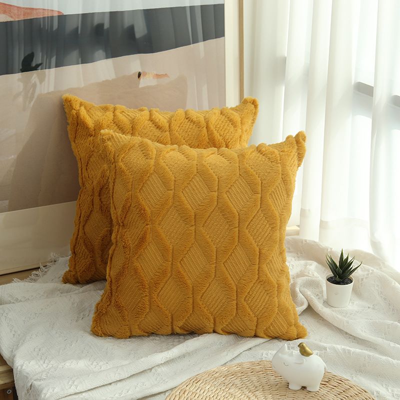Housse de coussin en peluche INS, couleur unie, motif géométrique créatif, diamant, simple, brodé_voghion.com