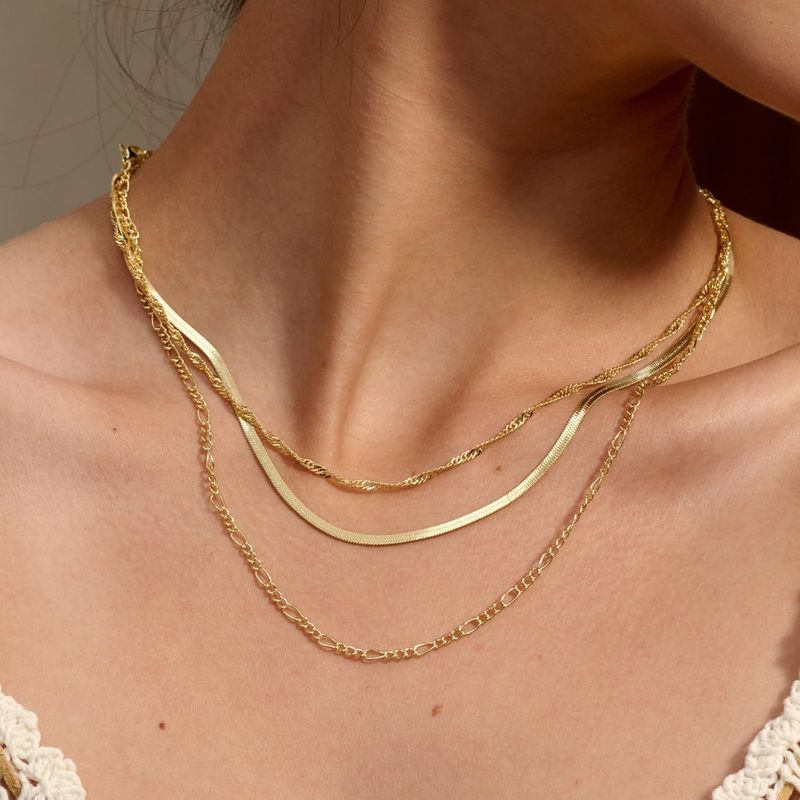 Collana a catena cubana con clavicola placcata in oro multistrato da donna, set da 3 pezzi, gioielli semplici_voghion.com