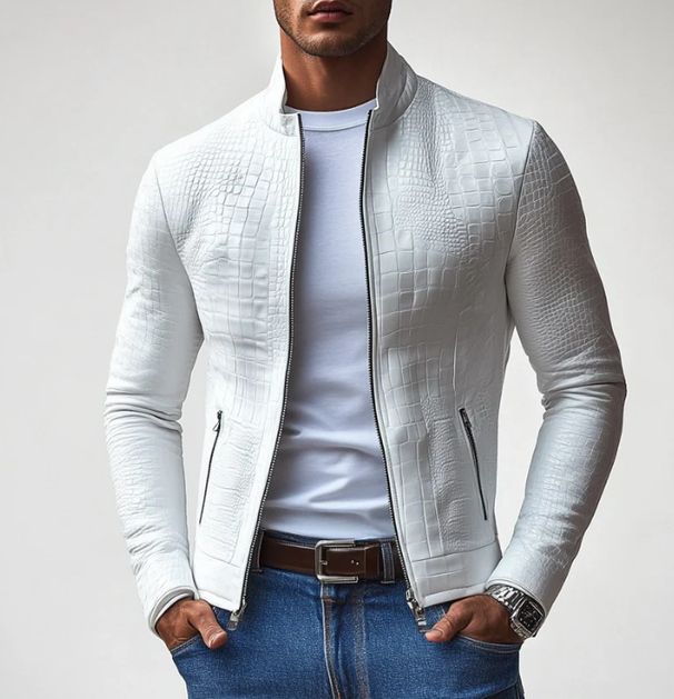 "Chaqueta informal de negocios para hombre con cuello alto - Blazer ligero de corte ajustado para otoño e invierno (tallas S-XXXL, blanco)"_voghion.com