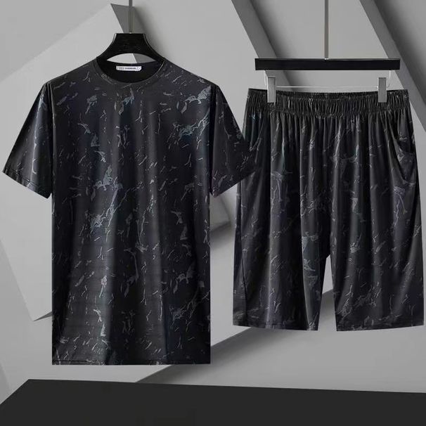 Men's Clothing Ice Silk Sports Suit Men's Summer Thin Short Sleeved T Shirt Quick Drying Casual Shorts Loose Large Size Clothes Set_voghion.com