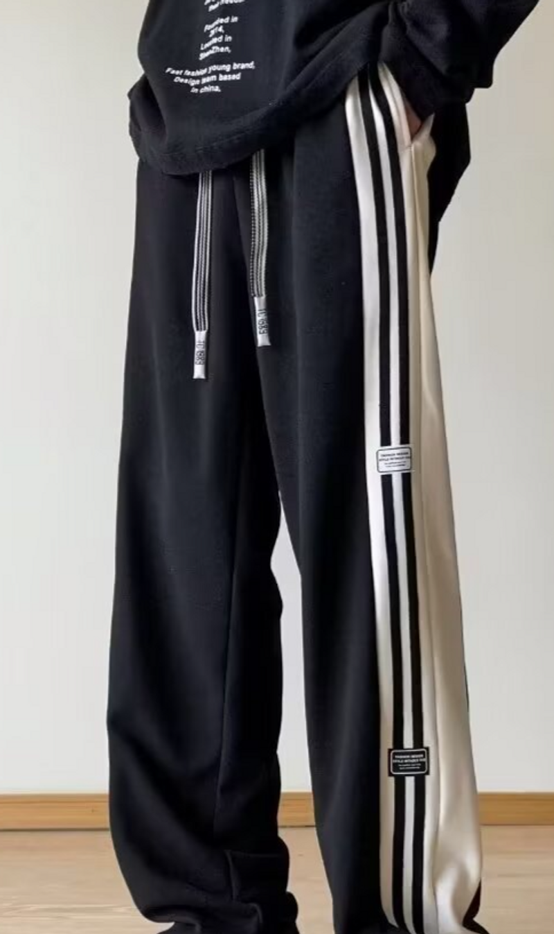 Men's Clothing Spring and Autumn Straight Casual Pants Men's  Fashion Brand Loose Versatile Striped Sports Pants Men_voghion.com