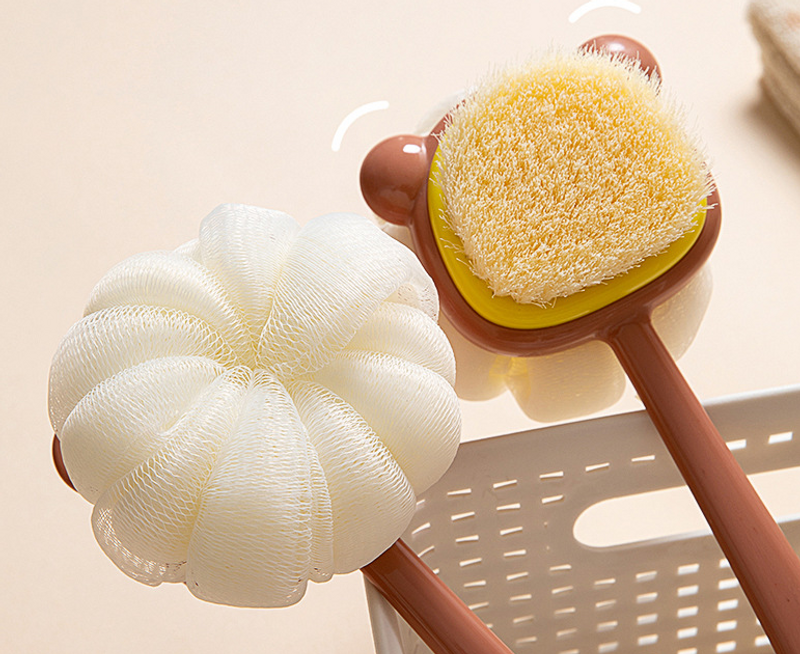 New silicone anti slip bath brush with soft and hard bristles, double-sided massage brush, cross-border long handle rubbing back bath brush_voghion.com