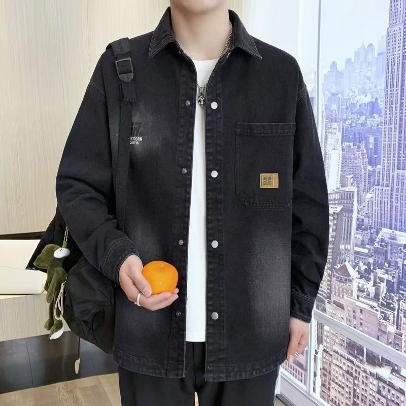 New Spring and Autumn Vintage Cowboy Jacket Shirt for Men, Trendy Loose Work Jacket for Men, Long Sleeve Top_voghion.com