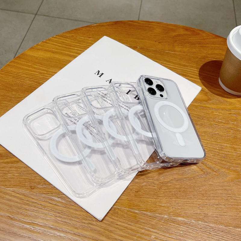 Adequado para iPhone 15 Transparente MagSafe Apple 14 Telefone 13 Promax Rígido 12 Capa Magnética XSmax_voghion.com