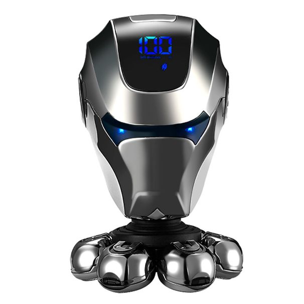 7-Blade Electric Shaver For Men, LED Display, USB Rechargeable, Wet & Dry Use, Floating Heads, Low Noise (Under 36dB), Silver_voghion.com
