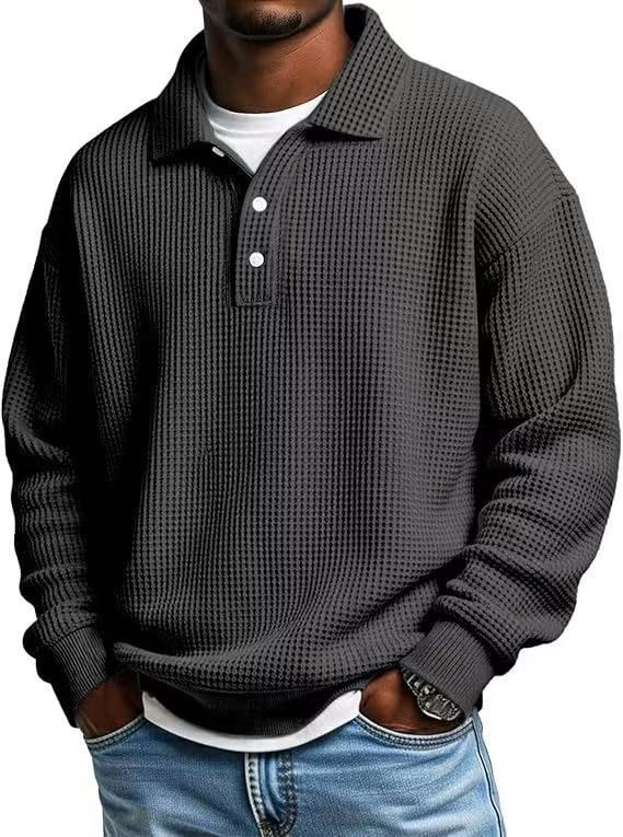 Men's Clothing Waffle Striped Casual Long Sleeve Retro Waffle Knit Long Sleeve Shirt - Relaxed Fit, Breathable & Stylish In 10 Classic Colors (S-5XL)_voghion.com