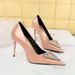 Banquet women's shoes patent leather shallow mouth pointed super high heels triangular metal rhinestone buckle high heel single shoes_voghion.com