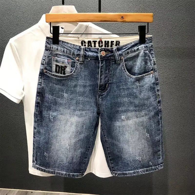 Vêtements pour hommes, style rétro japonais tendance, all-match, ample, droit, short en jean, pantalon décontracté pour garçons_voghion.com