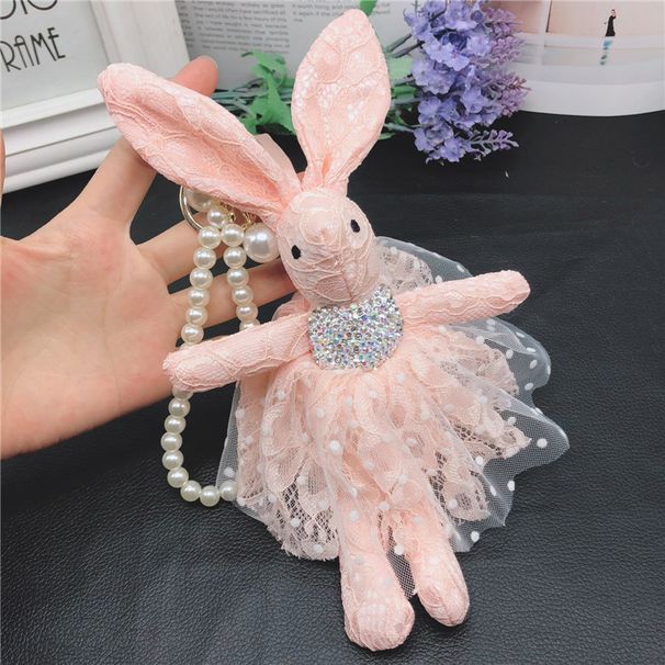 Portachiavi creativo con ciondolo per borsa, in pizzo con strass e coniglio, accessorio per interni auto, stile coreano, tendenza, da donna_voghion.com