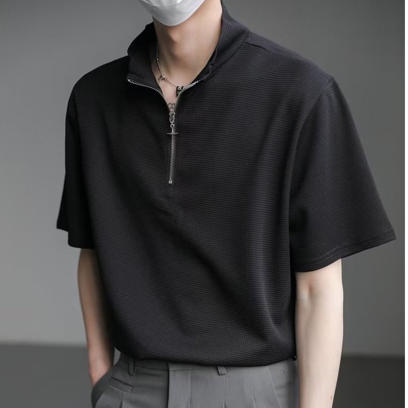 Herren-Poloshirt mit Waffelstrick – Kurzarm, Halbreißverschluss-Design, entspannte Passform, atmungsaktive Seidenmischung, lässiger Sommer (M-3XL, 2 Farben)​_voghion.com