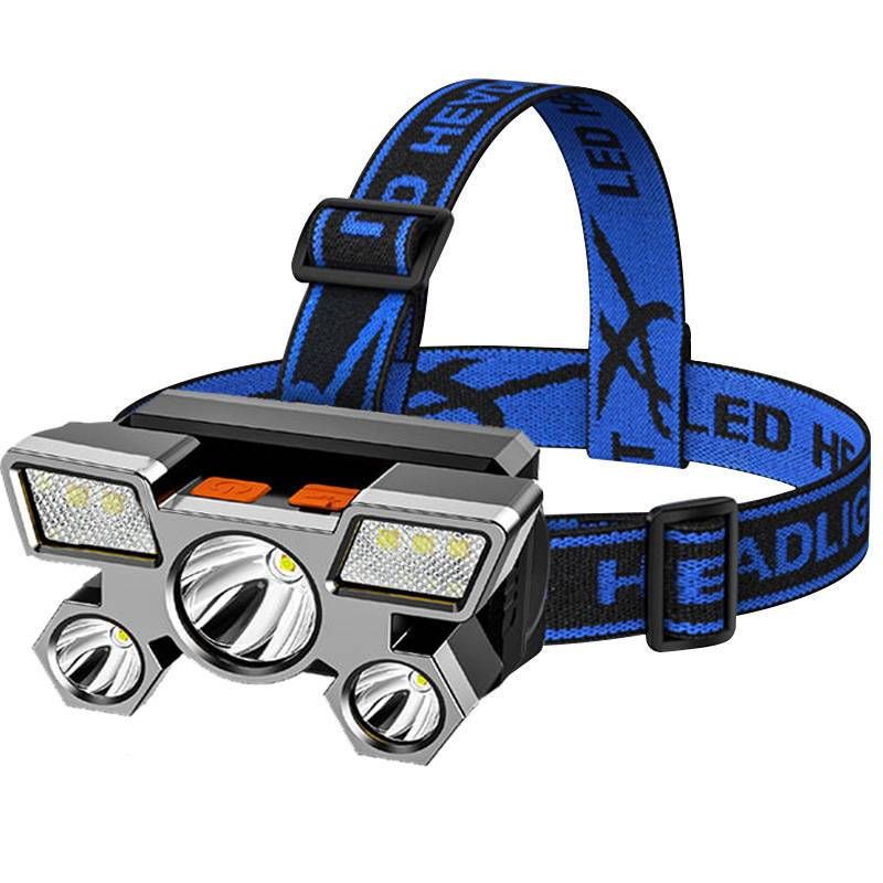 Lanternă LED puternică cu cinci capete, lanternă pentru aeronave, încărcare USB, montată pe cap, lanternă mică, lampă de miner pentru exterior_voghion.com