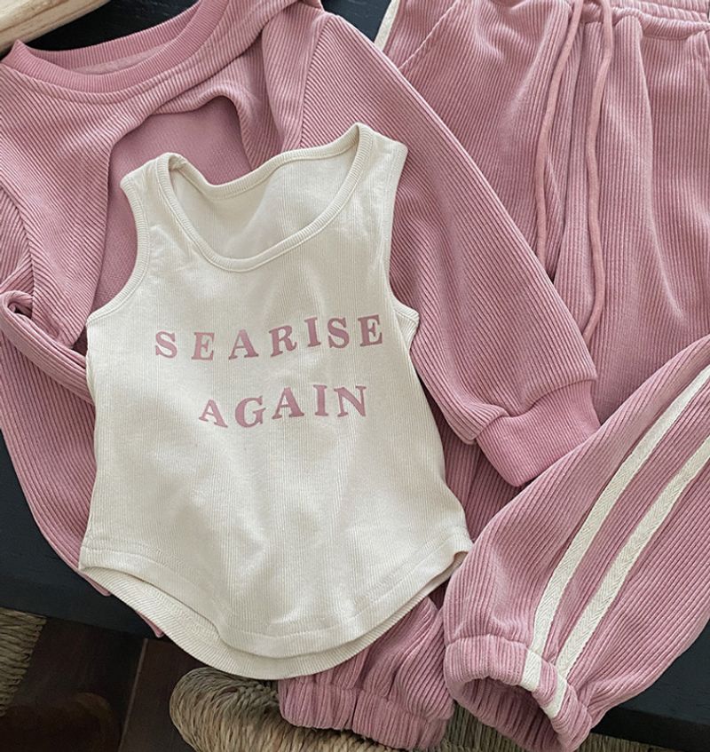 Kids Clothing girls letter vest design long sleeved blouse casual trousers suit_voghion.com