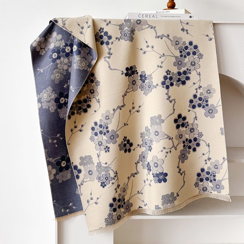 Eleganter Pflaumenblüten-Kaschmirschal für Damen, verdickter doppelseitiger Wärmeüberzug, Winterschal, Büroumhang_voghion.com