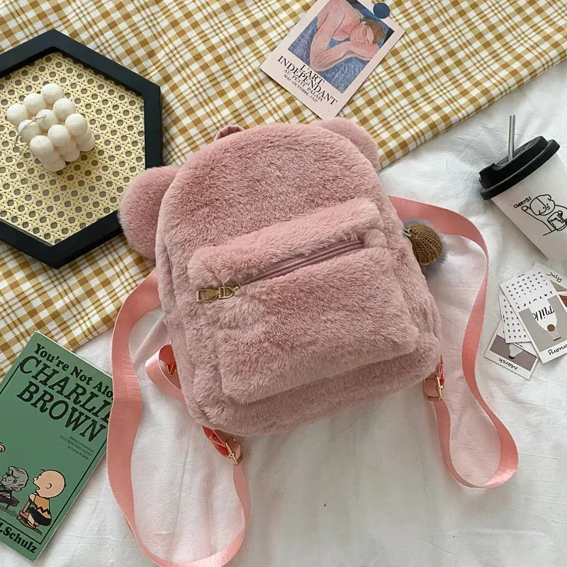 Personalized Name Cute Kavay Artificial Fur Mini Rabbit Ears Female Travel Shoulder Bag Plush Backpack 241122_voghion.com