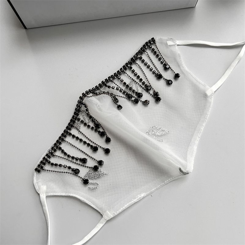 New Sunscreen Breathable Mask Women's Fringed Diamond Decorative Veil Elegant Mask_voghion.com