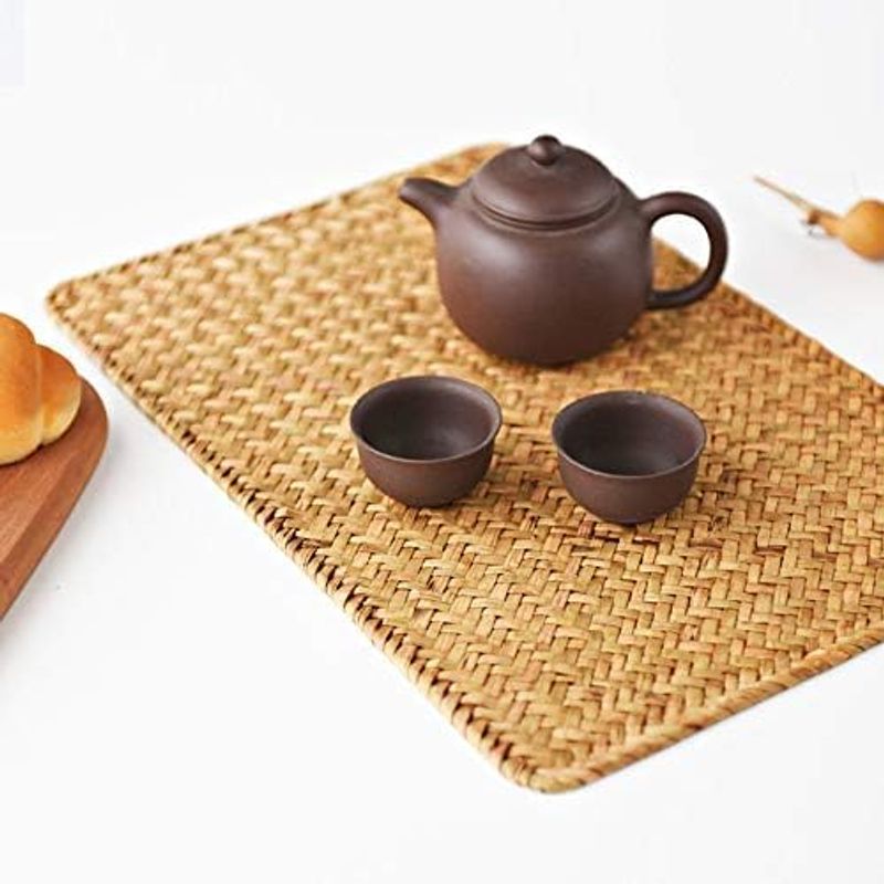Wannilen 4er-Pack rechteckige gewebte Tischsets, natürliche Tischsets aus Seegras, 17" x 12", Rattan-Geflecht-Tischsets für den Esstisch_voghion.com
