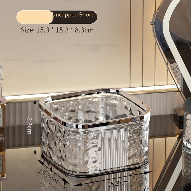 Luxuriéise Wellendesign-Dreckskëscht mat Touch-Top - Mini-Schreifdëschbehälter mat Drock-fir-Open-Deckel, mattéierter Gletschertextur, elegant kleng Dreckskëscht_voghion.com