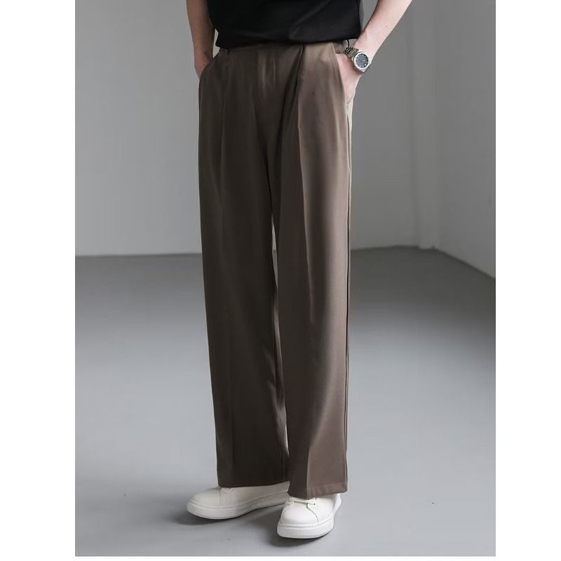 Herrenbekleidung Sommer High-End-Schwarze Hose für Männer High-End-Schlanke Drape-Anzughose Weites Bein Lose Lässige Gerade Hose_voghion.com