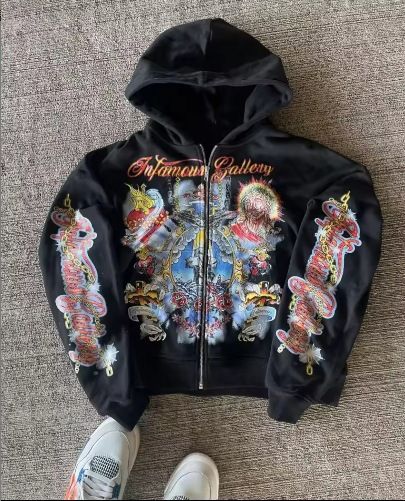 New Trendy Street Loose Zipper Hoodie Letter Print American Style Fleece Winter Y2k Jacket_voghion.com