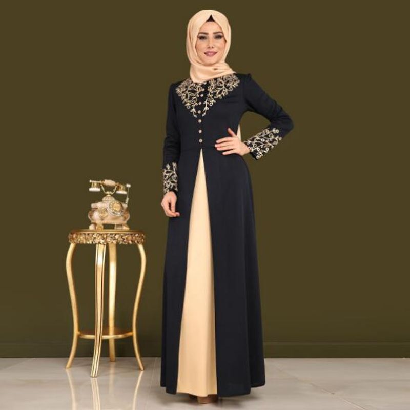 Muslimisches Dubai-arabisches Abaya-Kleid für Damen mit Heißprägedruck, orientalisches Kleid_voghion.com