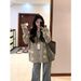 girl Gray Sweater Early Spring And Autumn New Style Elegant Turn-Down Collar Color-Block Design Knitted Cardigan Women's Coat_voghion.com