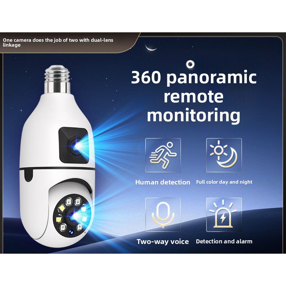 Lampadina per interni, telecamera wireless HD a 360 gradi per il monitoraggio del telefono cellulare, visione notturna a colori_voghion.com