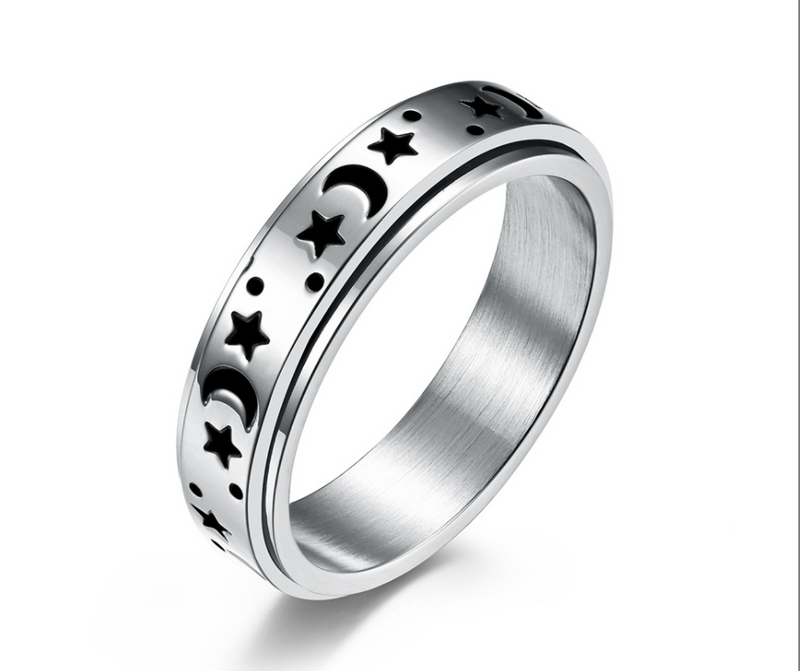 Edelstahl Damen Ring Stern Mond Drehbarer Knöchelring Glamour Männer Schmuck Zubehör_voghion.com