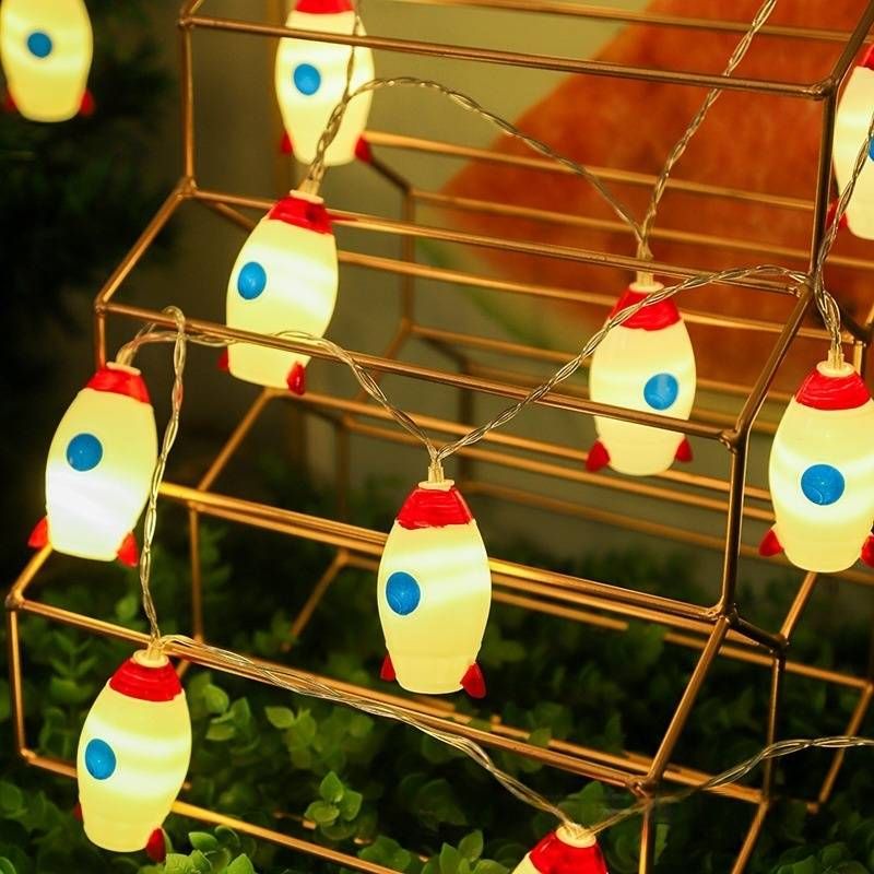 50 LED Rocket Astronaut String Lights For Camping, Outdoor Tent Decor, Indoor Bedroom & Garden Party Lighting - Battery/USB Powered, Waterproof IP44_voghion.com