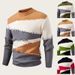 Pull col roulé pour homme - Pull en maille à blocs de couleurs, tissu épais et chaud, coupe ample et décontractée pour adolescents et jeunes adultes._voghion.com