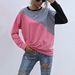 Carefully Selected Early Autumn Loose Pink Patchwork Round Neck Long Sleeve Base Sweatshirt For Women_voghion.com