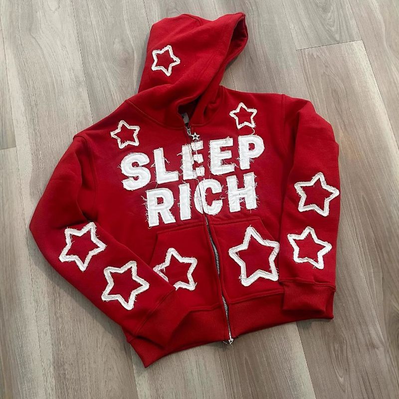 Felpa con cappuccio hip-hop retrò Y2K, da donna, con cerniera oversize, ricamo a stella, stile streetwear_voghion.com