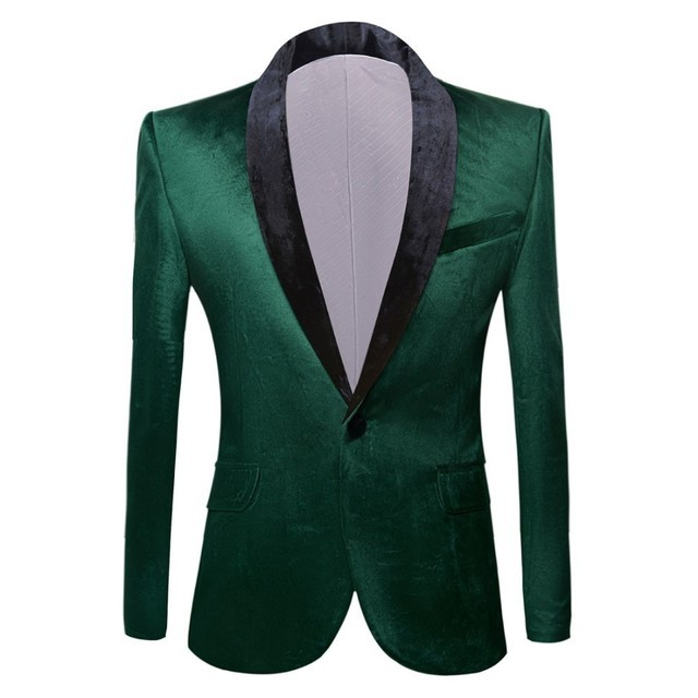 Herrenbekleidung Herren-Anzugsmantel aus grünem Samt mit grünem Fruchtkragen, Bräutigam, Hochzeit, schmal geschnittener Anzug, Mantel, Sängerkostüm_voghion.com