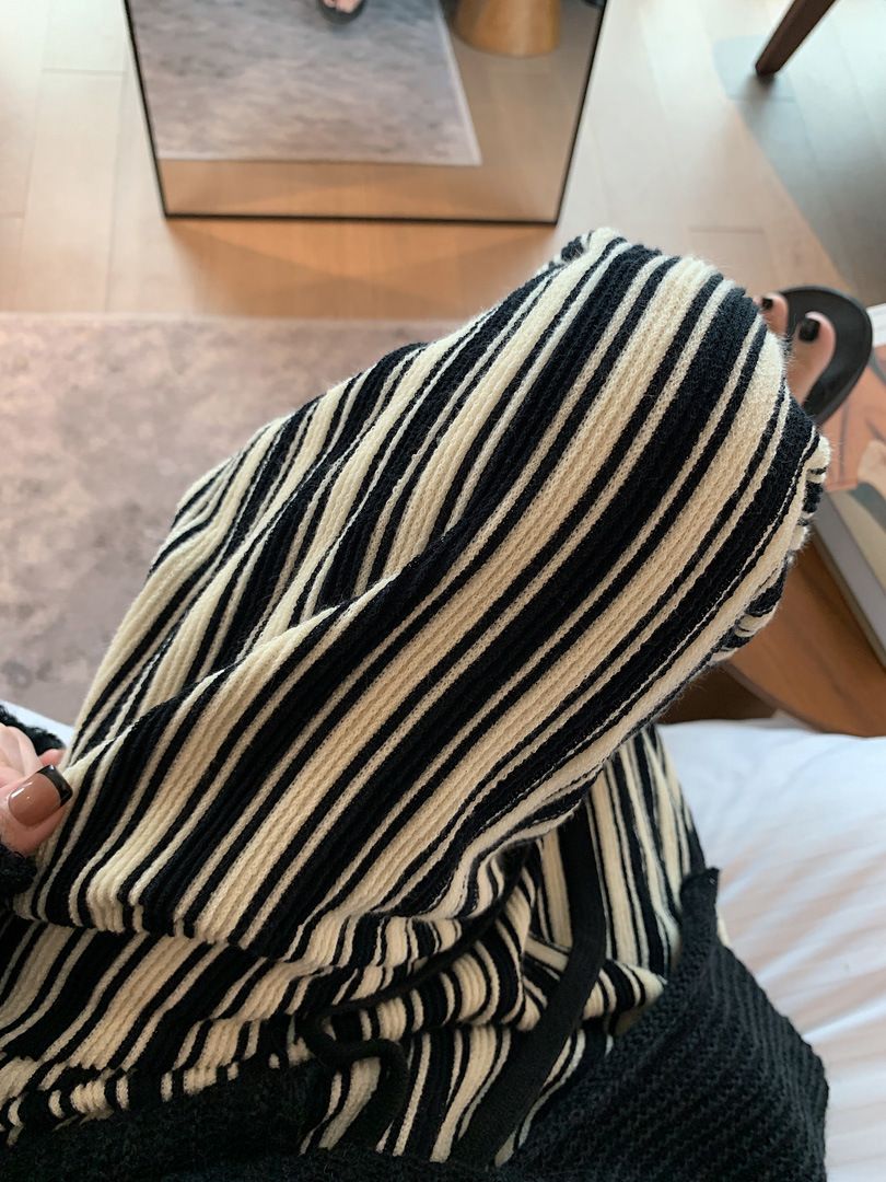 Große strukturierte vertikale Streifen für Frauen im Sommer, neues gerades Bein, das schlank aussieht, eine hohe Taille hat und ein Gefühl von_voghion.com