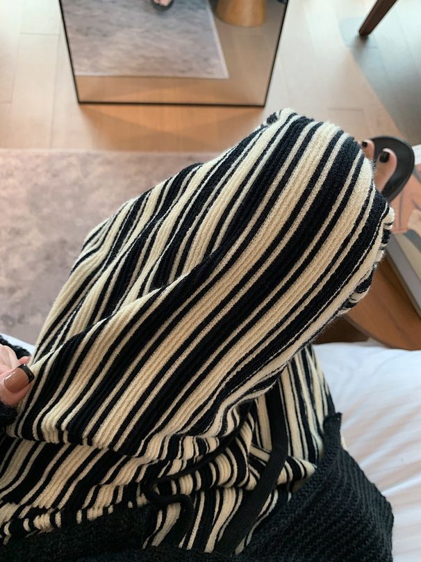 Große strukturierte vertikale Streifen für Frauen im Sommer, neues gerades Bein, das schlank aussieht, eine hohe Taille hat und ein Gefühl von_voghion.com