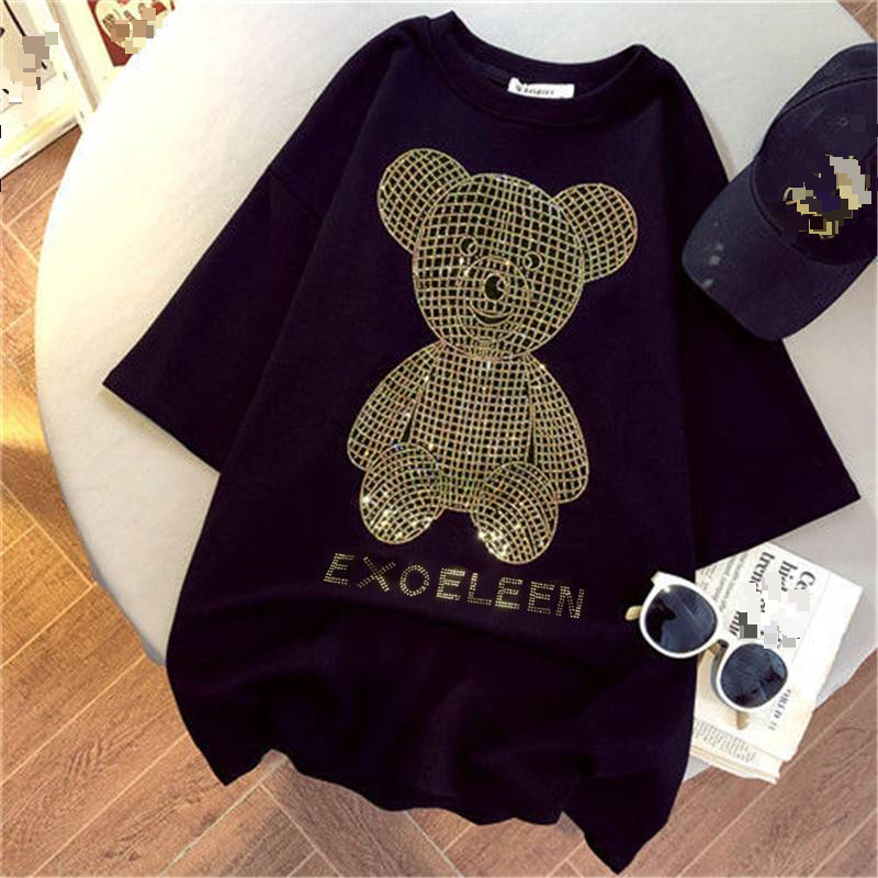 Women's T-shirts For Men And Women, Trendy Brands, Super Popular Bear Hot Diamond Couple Loose Large Size Tops_voghion.com