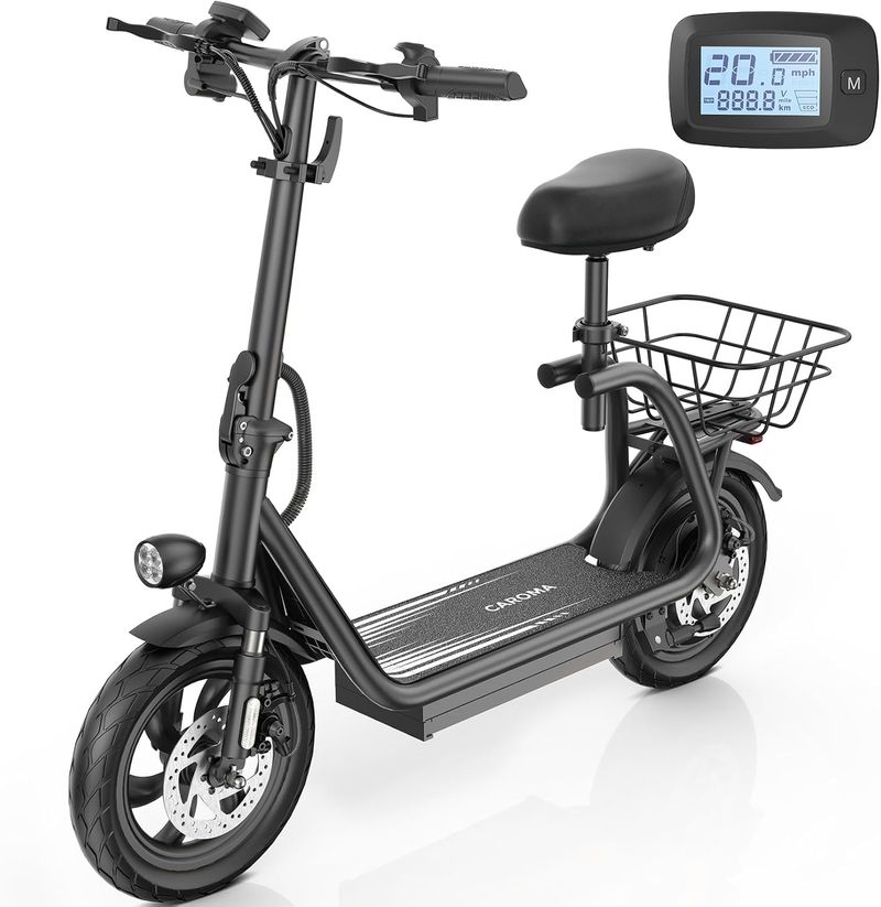 Peak 1200W Electric Scooter With Seat, LED And 3 Speed Modes,500Wh Battery Up To 30Miles, Foldable Electric Scooter With Basket & Adjustable Seat_voghion.com