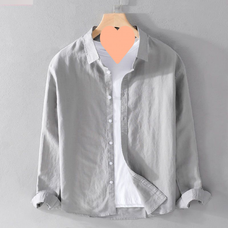 Herrenbekleidung Frühling und Herbst Reines Leinenhemd Herren Langarm Hübsche High-End-Nischen-Sommerjacke Atmungsaktive Kleidung_voghion.com