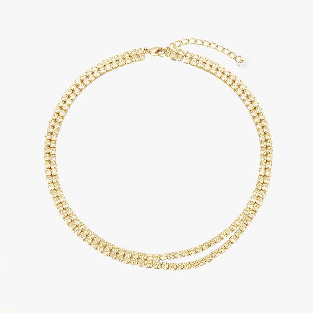 New Stylish Simple Rhinestone Necklace, High-end Personalized Open Double-row Neck Chain Accessories Women's Necklace_voghion.com